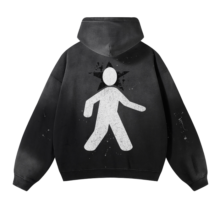 Stick man Wash Frayed Fleece Hoodie - 360 GSM